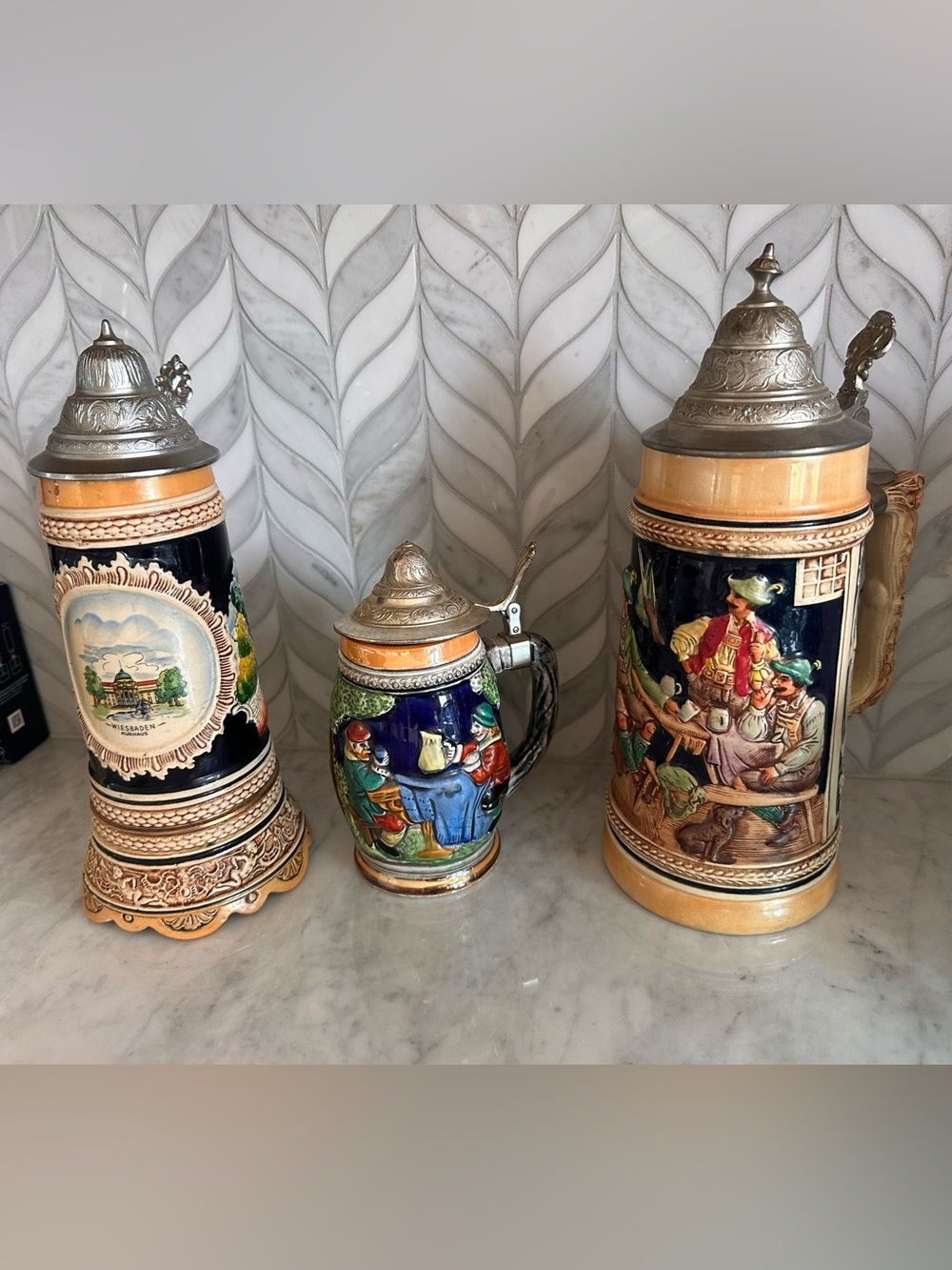 Vintage Ceramic Beer Stein Set of 3